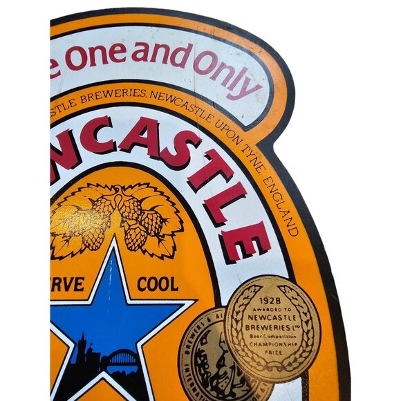 Newcastle Brown Ale Sign The One And Only Fiberboard Beer Label Double Sided - Picture 10 of 15